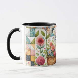 かわいい猫の花柄のクッションのあるコテージコアアート マグカップ