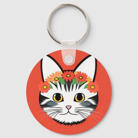 🐱 かわいい猫の花柄のチャームギフト 🌸 キーホルダー (正面)