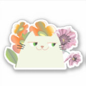 かわいい猫の花柄カワイイ シール (正面)