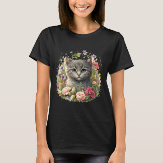 かわいい猫の花柄png tシャツ