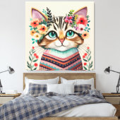 かわいい猫の花模様水彩画 キャンバスプリント (インサイチュ (寝室))