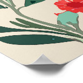 かわいい猫の花模様水彩画 ポスター (角)