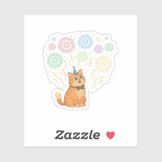 かわいい猫の花火大会 2026年新年おめでとう シール (シート)
