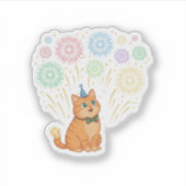 かわいい猫の花火大会 2026年新年おめでとう シール (正面)