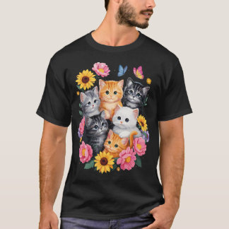 かわいい猫の花 フローラル Tシャツ