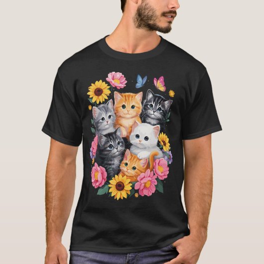 かわいい猫の花 フローラル Tシャツ (正面)