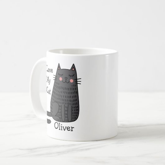 かわいい猫の落書きアートスタイル カスタマイズ可能名前 コーヒーマグカップ (正面左)