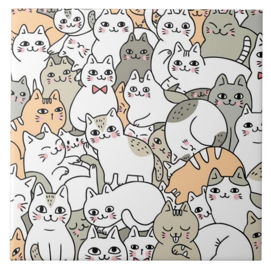 かわいい猫の落書きイラスト タイル (正面)