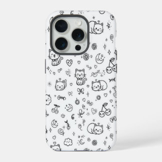 かわいい猫の落書きスマホケース iPhone 15 PROケース