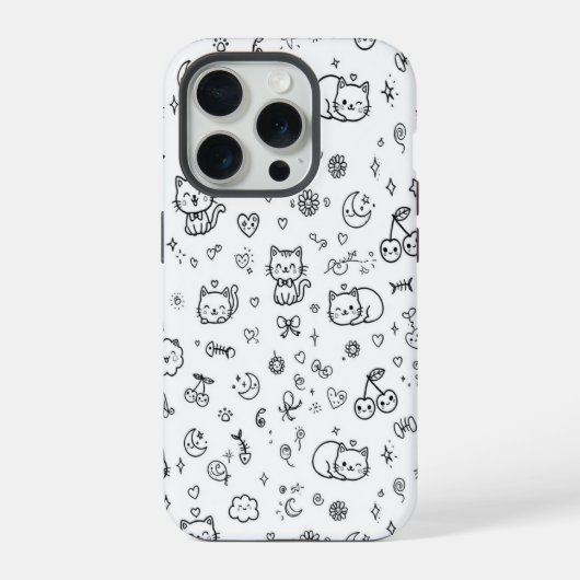 かわいい猫の落書きスマホケース iPhoneケース (裏面)