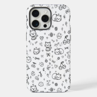 かわいい猫の落書きスマホケース iPhone 15 PRO MAXケース