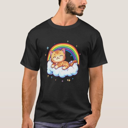 かわいい猫の虹の雲の子猫 Tシャツ (正面)
