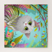 かわいい猫の蝶々と花のパズル ジグソーパズル (横)