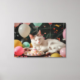 かわいい猫の誕生日お祝いデザイン キャンバスプリント