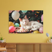 かわいい猫の誕生日お祝いデザイン キャンバスプリント (インサイチュ (リビング))