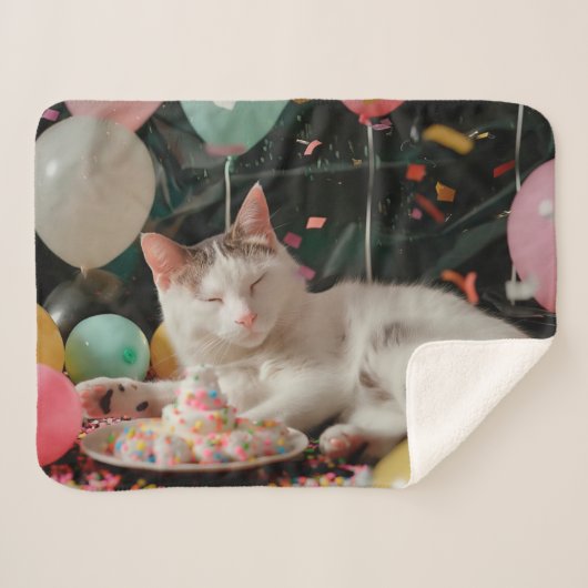 かわいい猫の誕生日お祝いデザイン シェルパブランケット (正面(横))