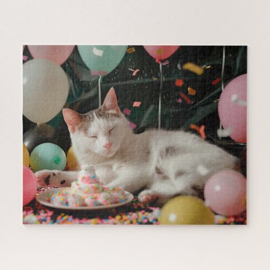 かわいい猫の誕生日お祝いデザイン ジグソーパズル (横)
