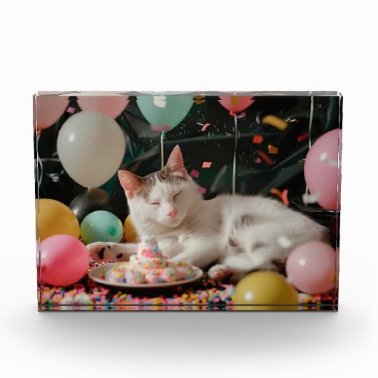 かわいい猫の誕生日お祝いデザイン フォトブロック (正面)