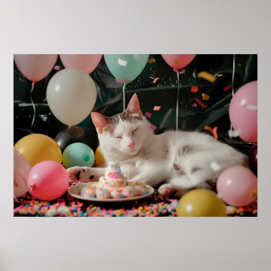 かわいい猫の誕生日お祝いデザイン ポスター (正面)