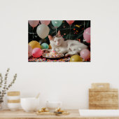 かわいい猫の誕生日お祝いデザイン ポスター (キッチン)