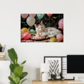 かわいい猫の誕生日お祝いデザイン ポスター (ホームオフィス)
