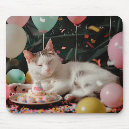 かわいい猫の誕生日お祝いデザイン マウスパッド (正面)