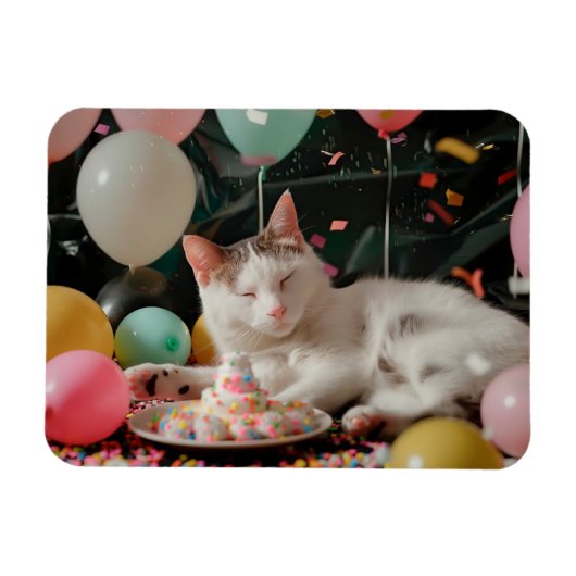 かわいい猫の誕生日お祝いデザイン マグネット (横)