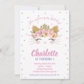 かわいい猫の誕生日の招待状の女の子の子ネコ 招待状 (正面)