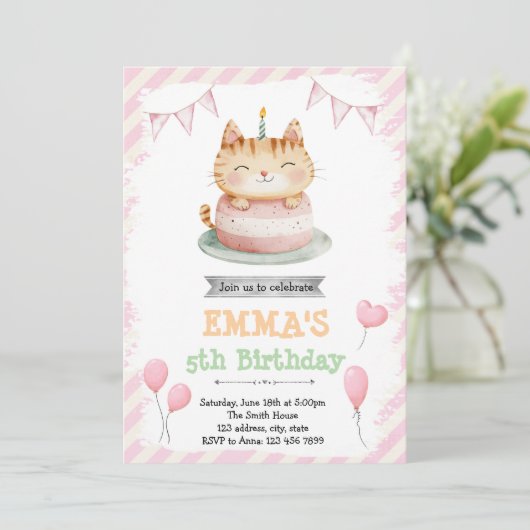 かわいい猫の誕生日の招待状 招待状 (スタンド正面)