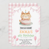 かわいい猫の誕生日の招待状 招待状 (正面/裏面)