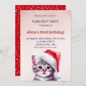 かわいい猫の誕生日の招待状。 招待状 (正面/裏面)