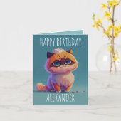 かわいい猫の誕生日カード カード (黄色い花)