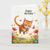かわいい猫の誕生日カード カード (黄色い花)