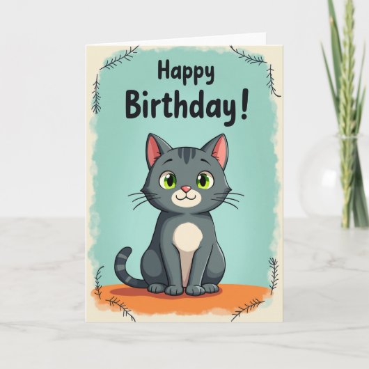 かわいい猫の誕生日カード カード (正面)