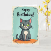 かわいい猫の誕生日カード カード (黄色い花)