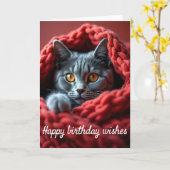 かわいい猫の誕生日カード カード (黄色い花)
