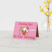 かわいい猫の誕生日カード カード (黄色い花)