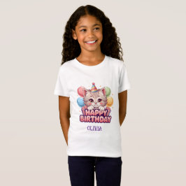 かわいい猫の誕生日ガール オーダーメイド キッズ Tシャツ
