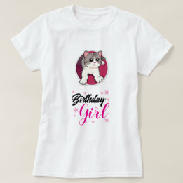 かわいい猫の誕生日ガール グラフィックTシャツ Tシャツ