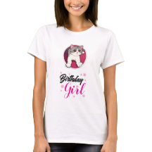 かわいい猫の誕生日ガール グラフィックTシャツ