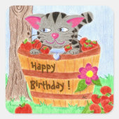 かわいい猫の誕生日シール スクエアシール (正面)