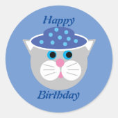かわいい猫の誕生日ステッカー ラウンドシール (正面)