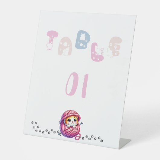 かわいい猫の誕生日テーブルナンバー 台座サイン (正面)