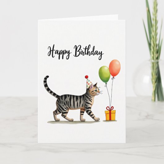 かわいい猫の誕生日ハットカード カード (正面)