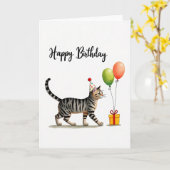 かわいい猫の誕生日ハットカード カード (黄色い花)