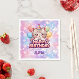 かわいい猫の誕生日パーティーグッズ スタンダードカクテルナプキン