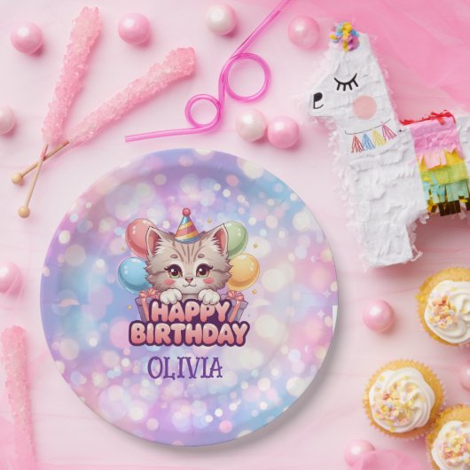 かわいい猫の誕生日パーティーグッズ ペーパープレート (パーティー)
