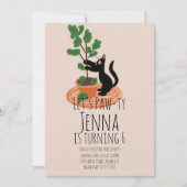 かわいい猫の誕生日パーティーブラックピンク招待状 招待状 (正面)