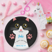 かわいい猫の誕生日パーティープレート。編集可能文字。 ペーパープレート (パーティー)