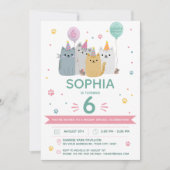 かわいい猫の誕生日パーティー 招待状 (正面)